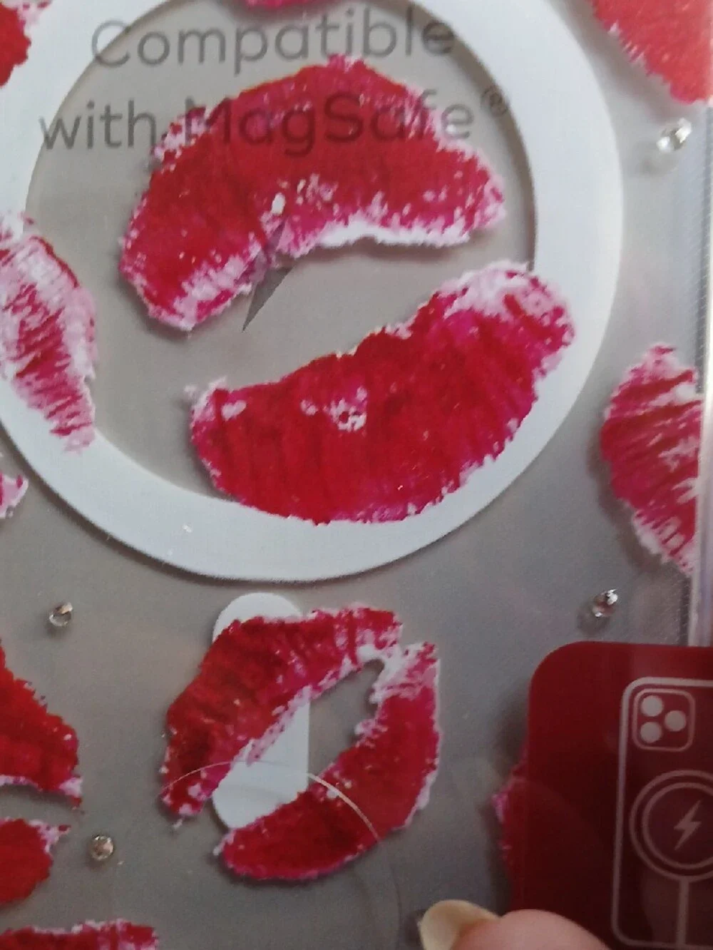 Clear Phone Case with Red Lip Print – Compatible with MagSafe